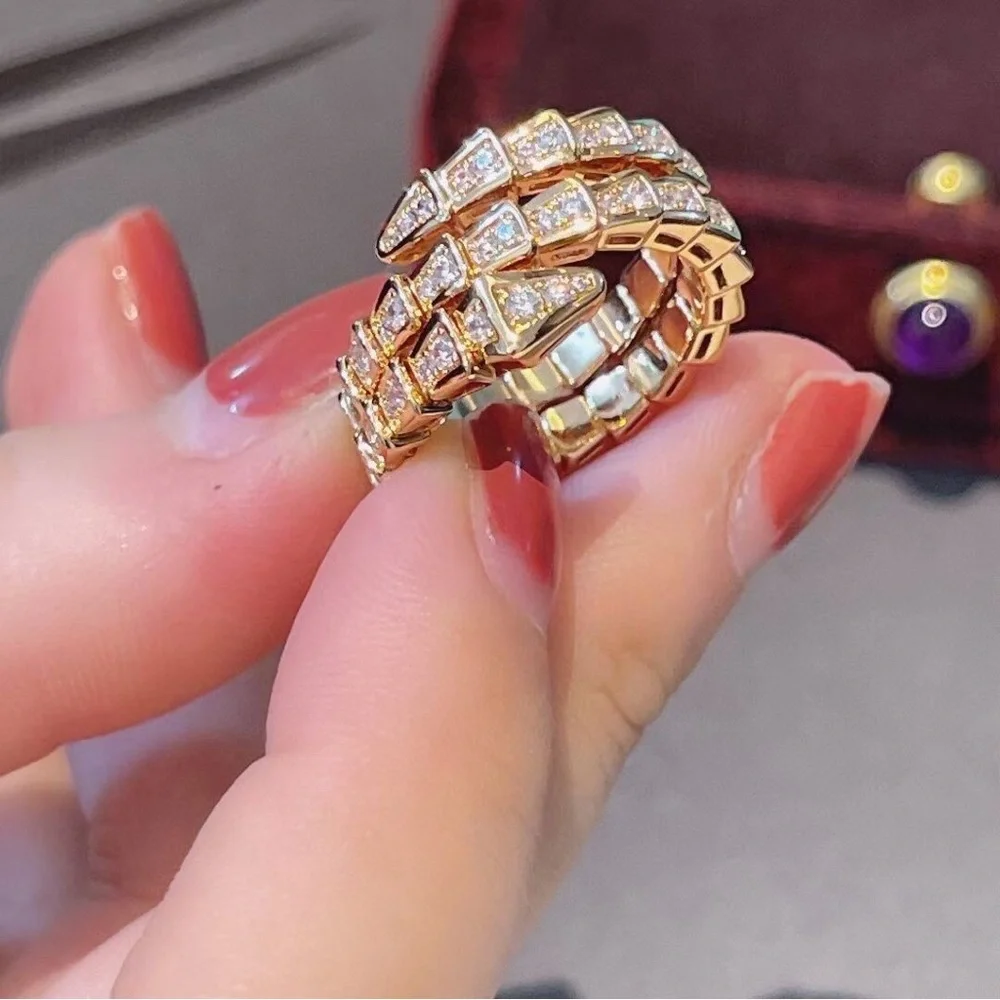 Bulgari Gold and Clear Crystal Serpentine Wrap Ring